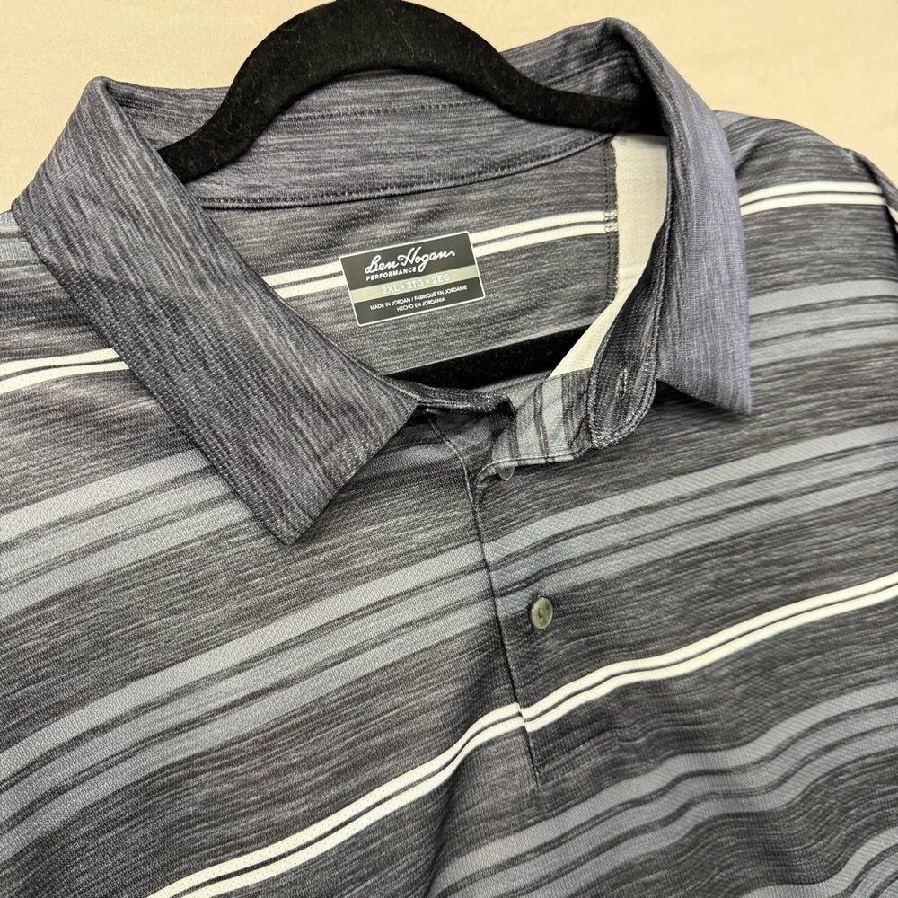 Ben Hogan Men’s Shirt Size 2XL Performance Polo Gray Striped Golf Short Sleeve